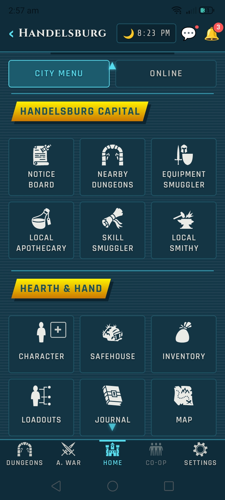 Veins of Aldûn mobile UI screen.