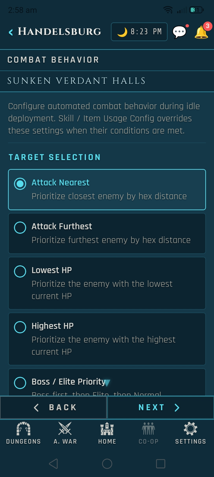 Veins of Aldûn mobile UI screen.