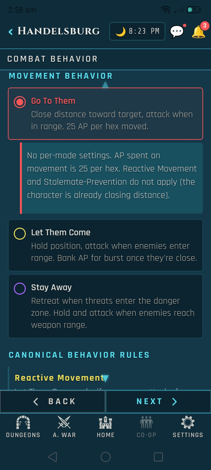 Veins of Aldûn mobile UI screen.
