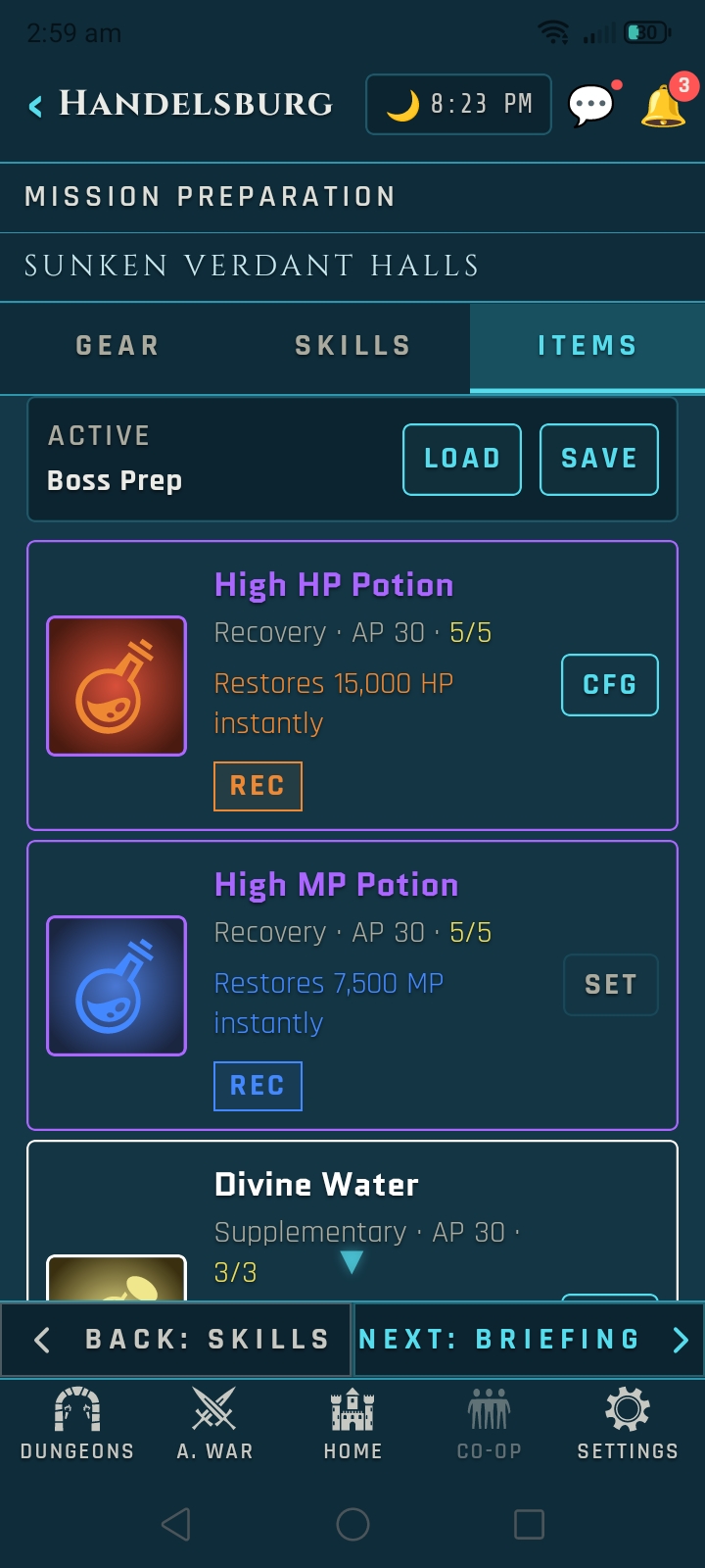 Veins of Aldûn mobile UI screen.