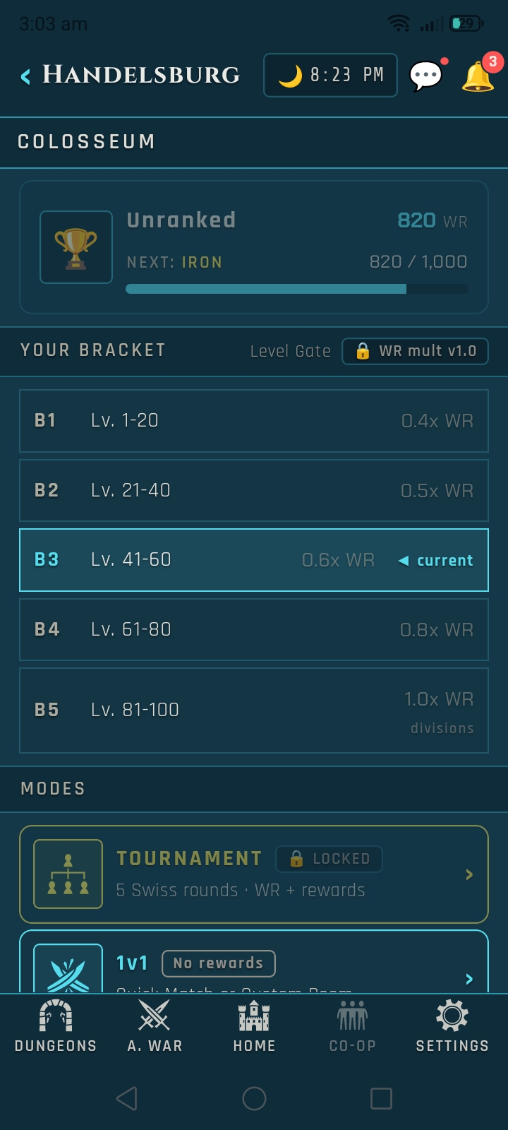 Veins of Aldûn mobile UI screen.