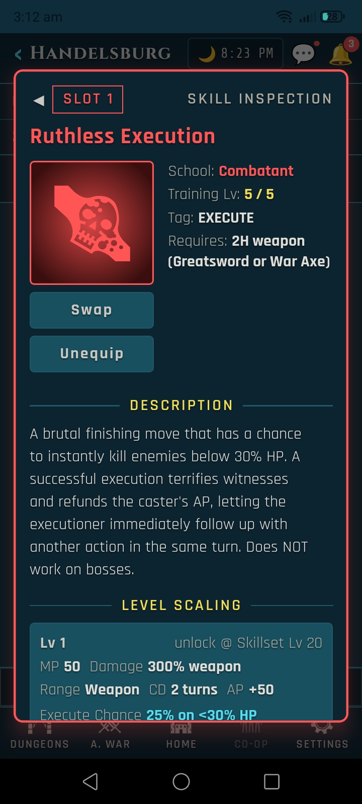 Veins of Aldûn mobile UI screen.