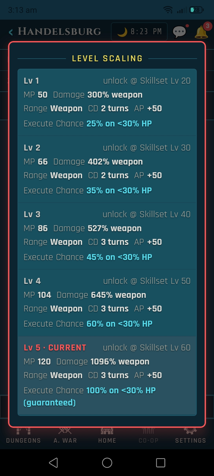Veins of Aldûn mobile UI screen.