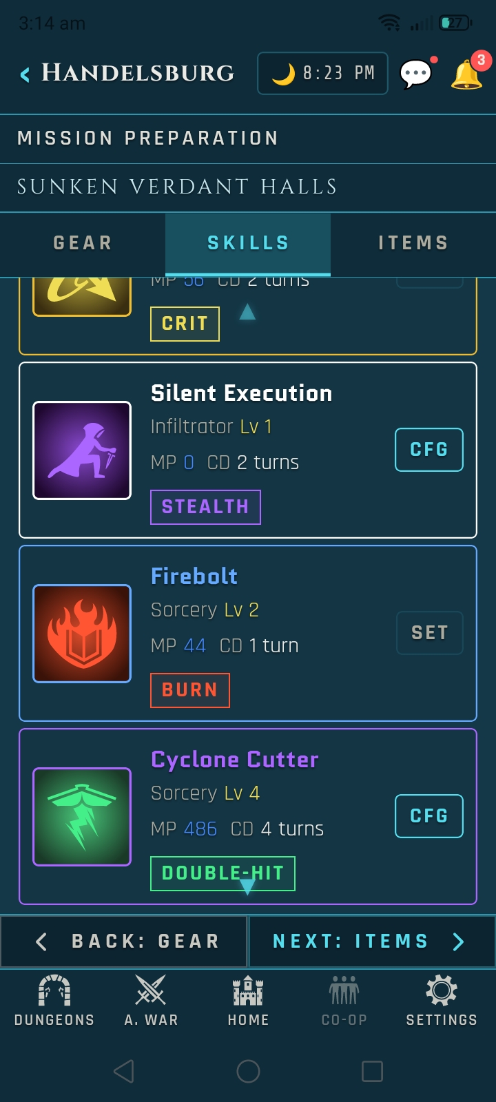 Veins of Aldûn mobile UI screen.