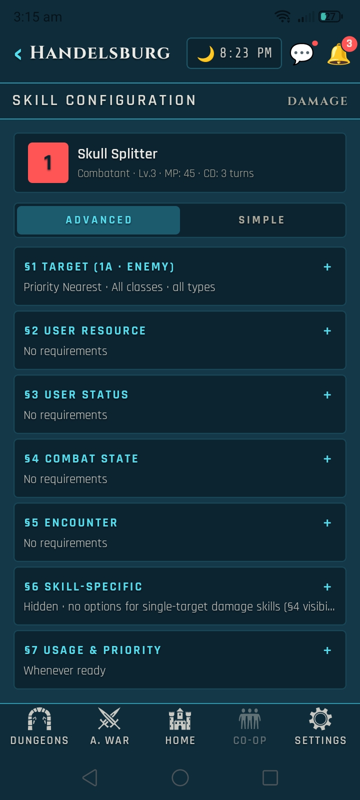 Veins of Aldûn mobile UI screen.