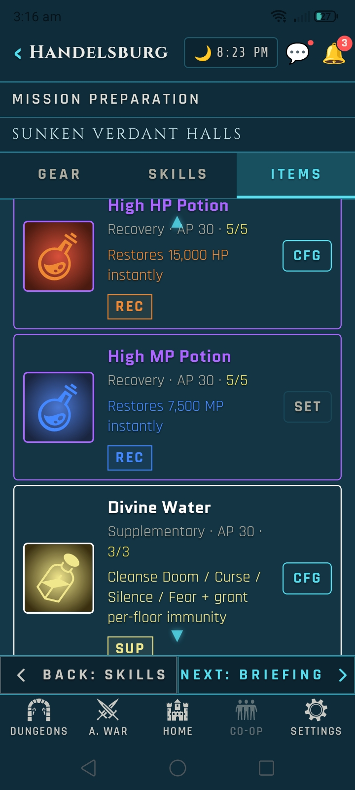 Veins of Aldûn mobile UI screen.
