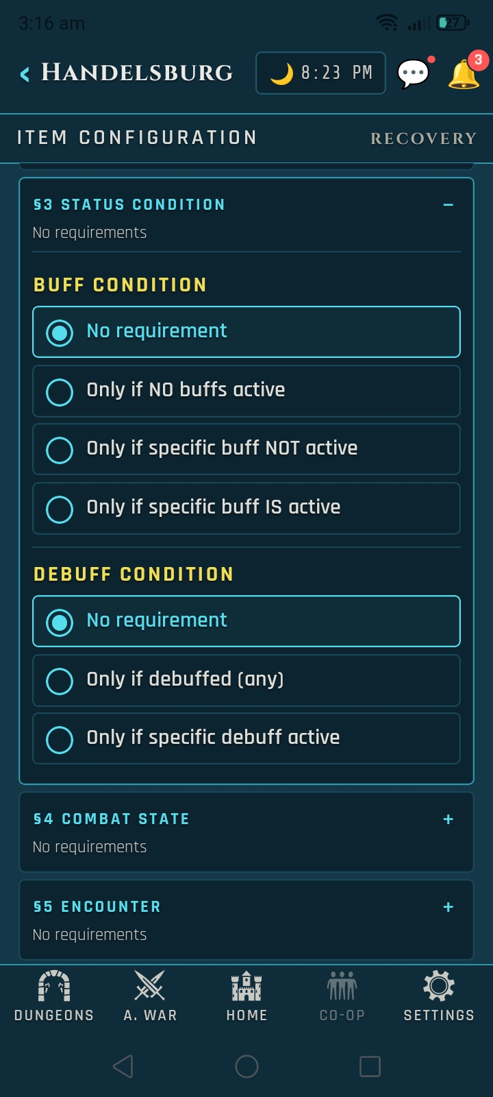 Veins of Aldûn mobile UI screen.